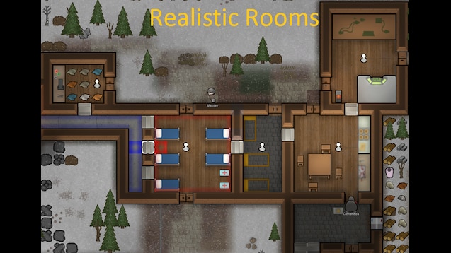 A Screenshot of the Realistic Rooms mod for Rimworld 
