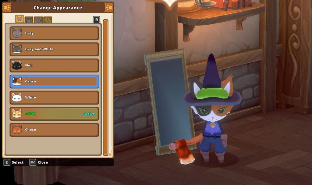 The different cat choices for customization in kitaria fables