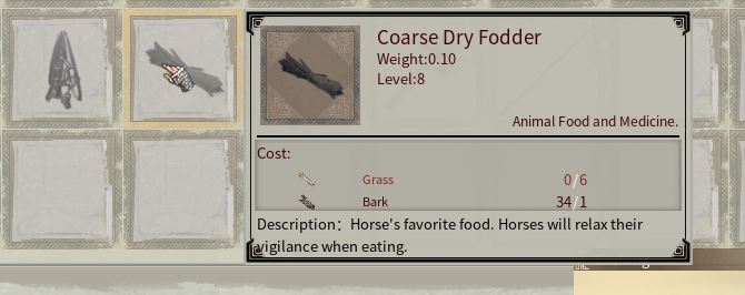 Dry Coarse fodder crafting in Myth of Empires